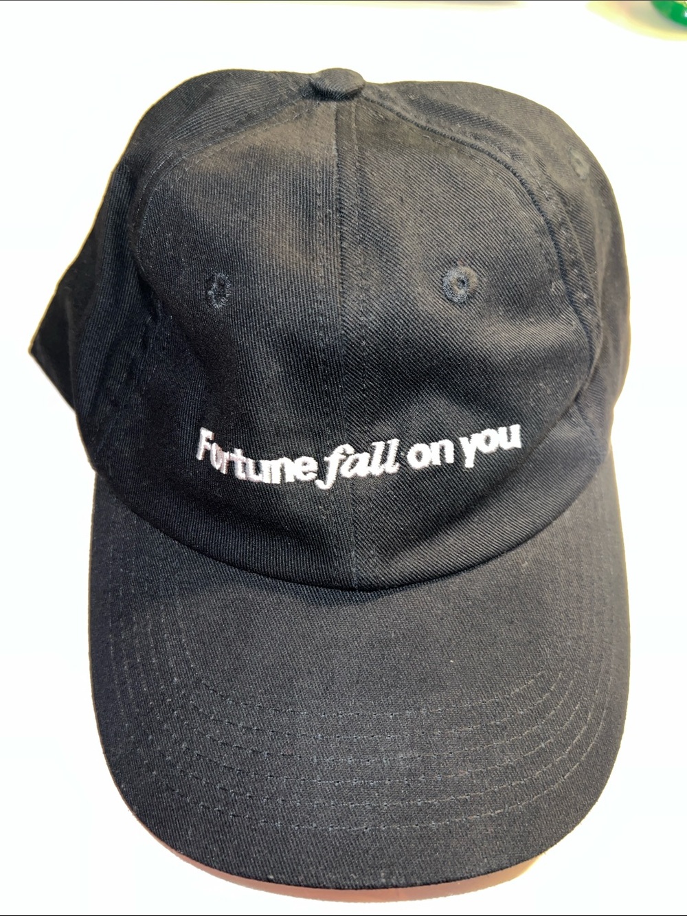Black Embroidered Baseball Cap - "Fortune fall on you"